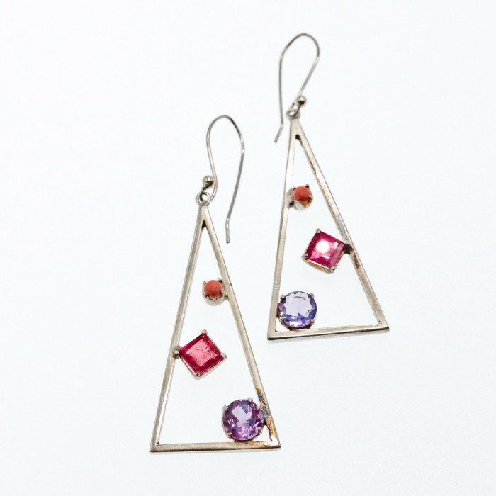 Sky Jewelry Серебряные серьги с камнями морганит иолит и агат