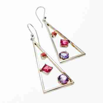 Sky Jewelry Серебряные серьги с камнями морганит иолит и агат