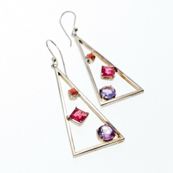 Sky Jewelry Серебряные серьги с камнями морганит иолит и агат