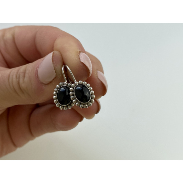 Sky Jewelry Серебряные винтажные серьги с ониксом