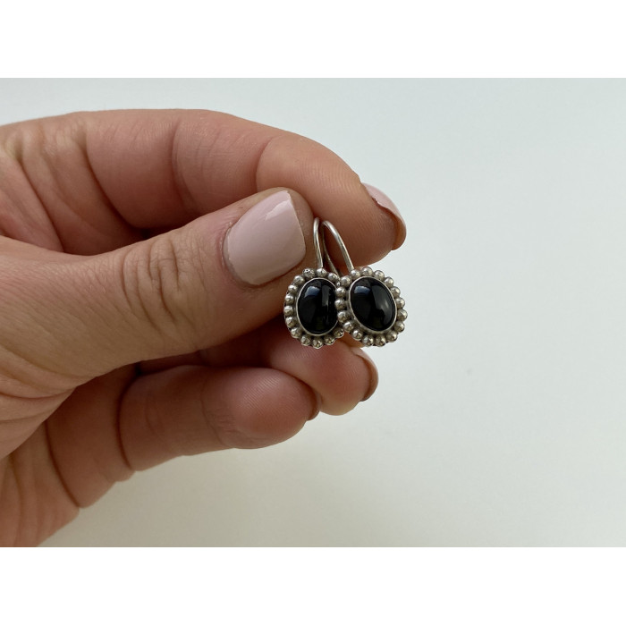 Sky Jewelry Серебряные винтажные серьги с ониксом