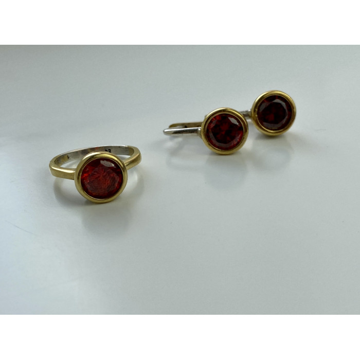 Sky Jewelry Серебряный набор с гранатом и фианитами