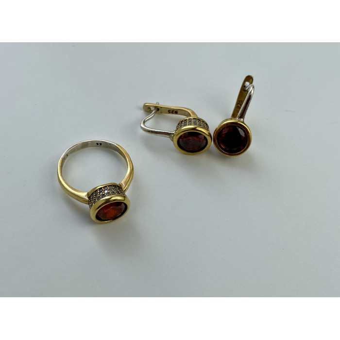 Sky Jewelry Серебряный набор с гранатом и фианитами