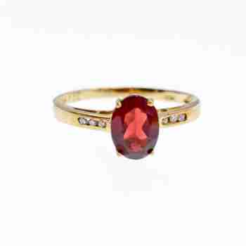 Sky Jewelry Золотое Кольцо с Гранатом и Бриллиантами  Классика