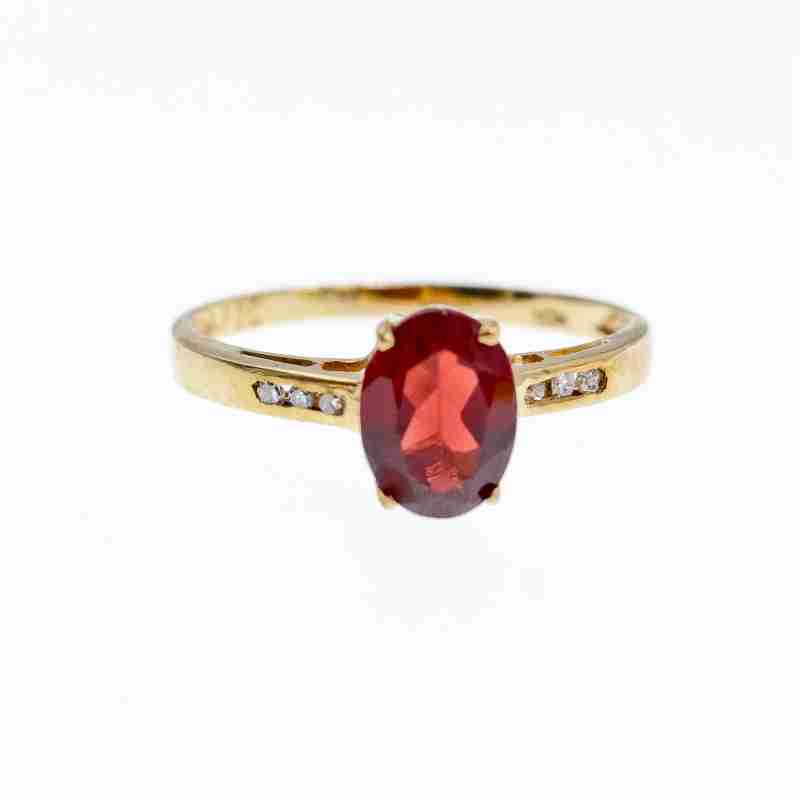 Sky Jewelry Золотое Кольцо с Гранатом и Бриллиантами  Классика