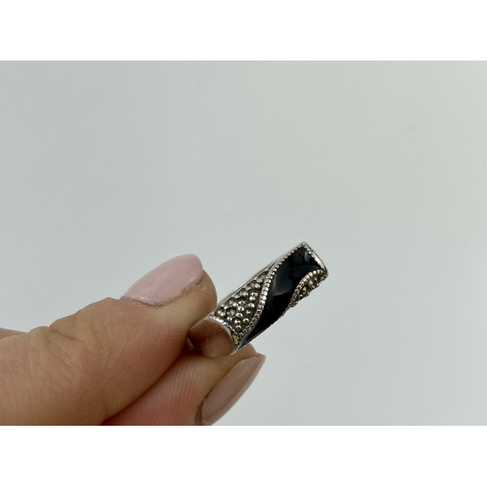 Sky Jewelry Серебряное кольцо с черным Нефритом и камнями морион