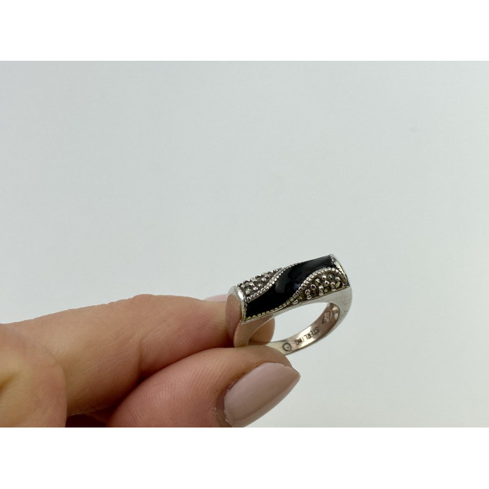 Sky Jewelry Серебряное кольцо с черным Нефритом и камнями морион