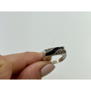 Sky Jewelry Серебряное кольцо с черным Нефритом и камнями морион