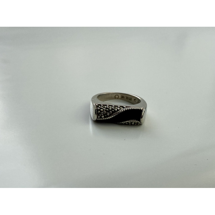 Sky Jewelry Серебряное кольцо с черным Нефритом и камнями морион