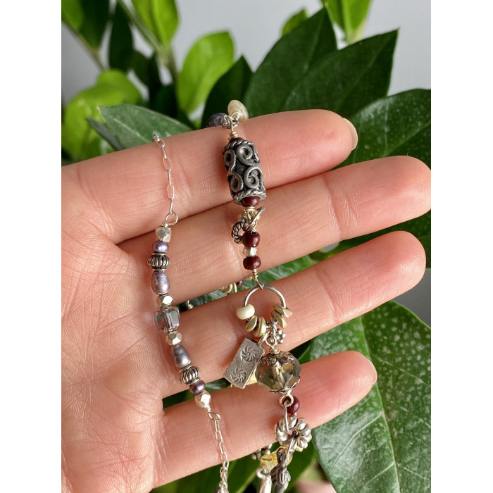 Sky Jewelry Серебряный двойной браслет с ювелирным стеклом