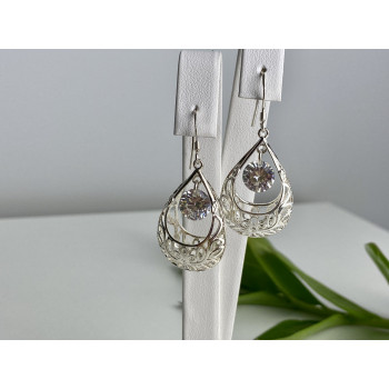 Sky Jewelry Серебряные серьги с фианитом Ажур