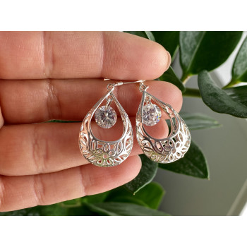 Sky Jewelry Серебряные серьги с фианитом Ажур