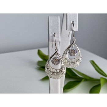 Sky Jewelry Серебряные серьги с фианитом Ажур