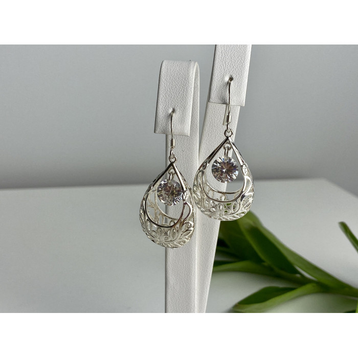 Sky Jewelry Серебряные серьги с фианитом Ажур