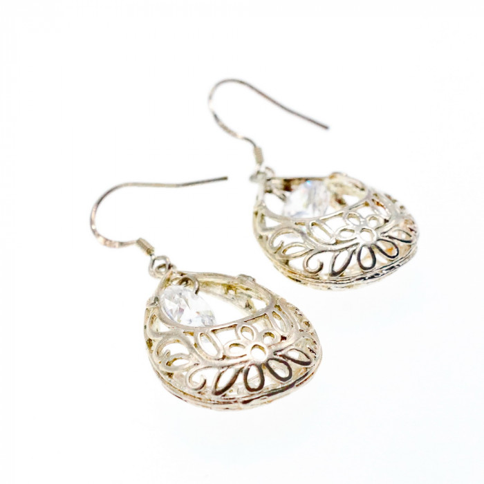 Sky Jewelry Серебряные серьги с фианитом Ажур