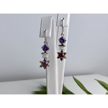 Sky Jewelry Серьги с разноцветными фианитами Цветы