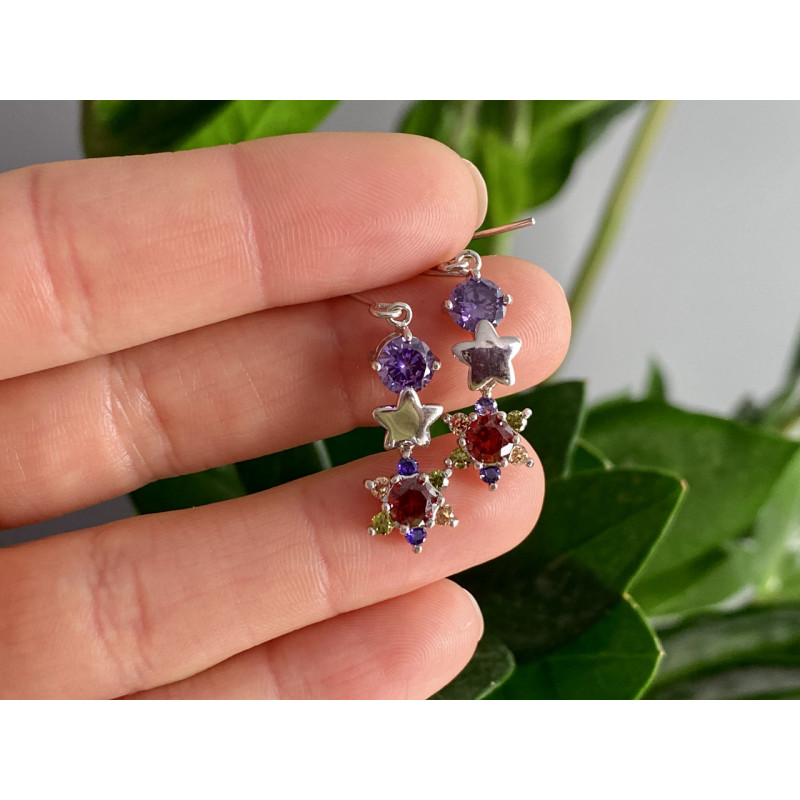 Sky Jewelry Серьги с разноцветными фианитами Цветы