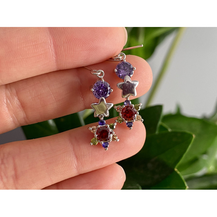 Sky Jewelry Серьги с разноцветными фианитами Цветы