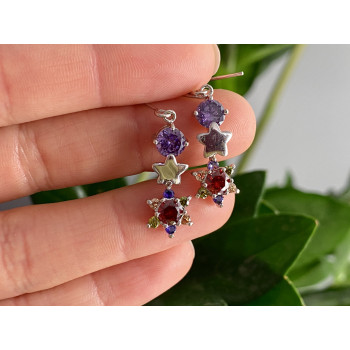 Sky Jewelry Серьги с разноцветными фианитами Цветы