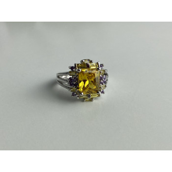 Sky Jewelry Серебряное кольцо 925 проба с желтыми и сиреневыми фианитами