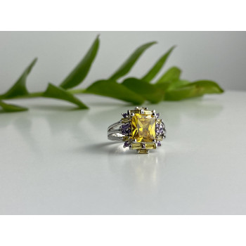 Sky Jewelry Серебряное кольцо 925 проба с желтыми и сиреневыми фианитами