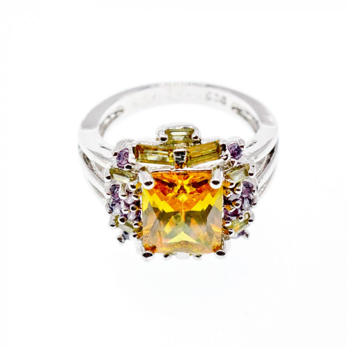 Sky Jewelry Серебряное кольцо 925 проба с желтыми и сиреневыми фианитами