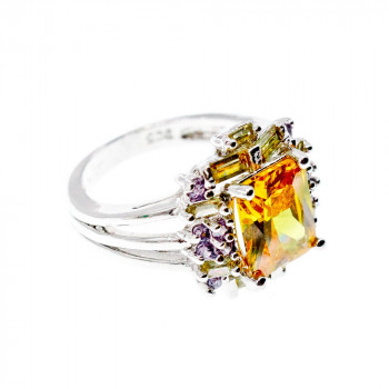 Sky Jewelry Серебряное кольцо 925 проба с желтыми и сиреневыми фианитами
