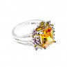 Sky Jewelry Серебряное кольцо 925 проба с желтыми и сиреневыми фианитами