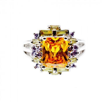 Sky Jewelry Серебряное кольцо 925 проба с желтыми и сиреневыми фианитами