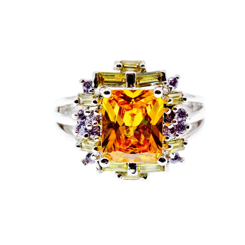 Sky Jewelry Серебряное кольцо 925 проба с желтыми и сиреневыми фианитами