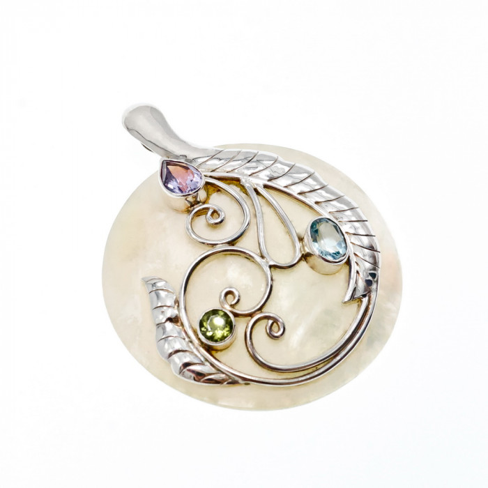 Sky Jewelry Серебряный кулон с перламутром ,топазом ,аметистом и перидотом