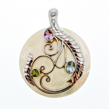 Sky Jewelry Серебряный кулон с перламутром ,топазом ,аметистом и перидотом