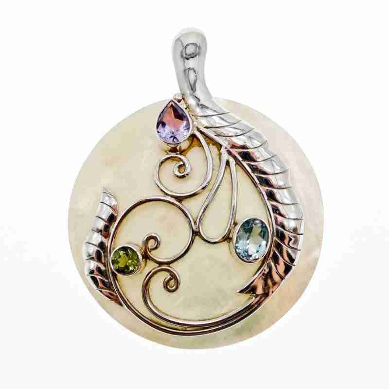 Sky Jewelry Серебряный кулон с перламутром ,топазом ,аметистом и перидотом