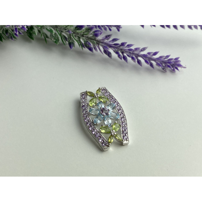 Sky Jewelry Серебряный кулон с аметистом, голубой шпинелью и хризолитом