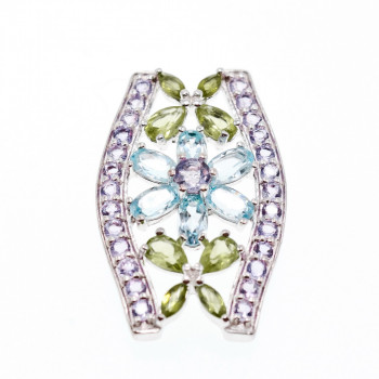 Sky Jewelry Серебряный кулон с аметистом, голубой шпинелью и хризолитом