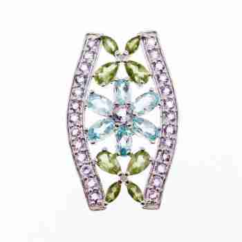 Sky Jewelry Серебряный кулон с аметистом, голубой шпинелью и хризолитом
