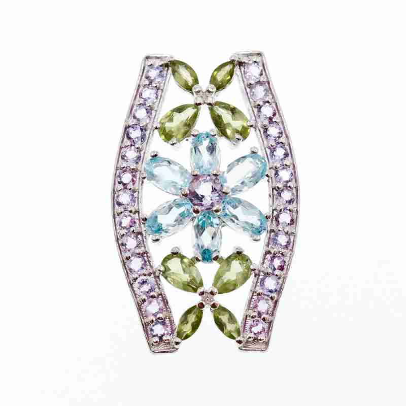 Sky Jewelry Серебряный кулон с аметистом, голубой шпинелью и хризолитом