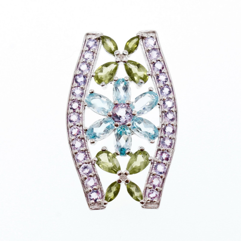 Sky Jewelry Серебряный кулон с аметистом, голубой шпинелью и хризолитом