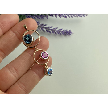 Sky Jewelry Серебряный кулон в позолоте с аквамарином, топазом и турмалином