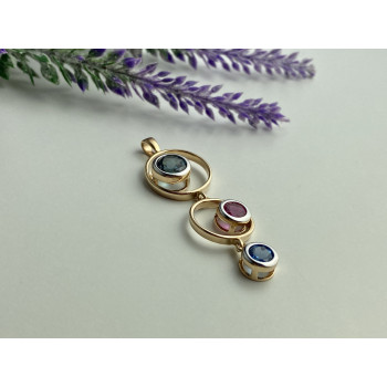 Sky Jewelry Серебряный кулон в позолоте с аквамарином, топазом и турмалином