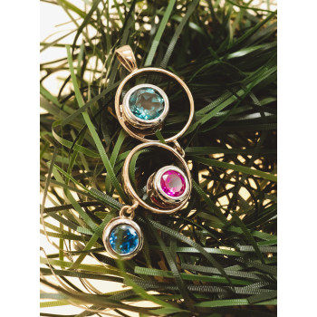 Sky Jewelry Серебряный кулон в позолоте с аквамарином, топазом и турмалином