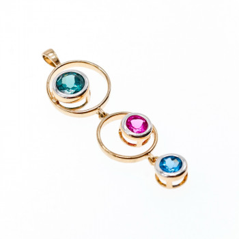 Sky Jewelry Серебряный кулон в позолоте с аквамарином, топазом и турмалином