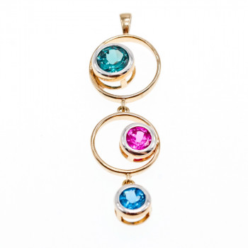 Sky Jewelry Серебряный кулон в позолоте с аквамарином, топазом и турмалином