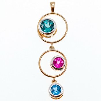 Sky Jewelry Серебряный кулон в позолоте с аквамарином, топазом и турмалином