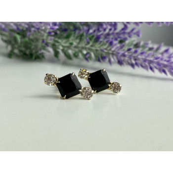 Sky Jewelry Серьги с ониксом и фианитами