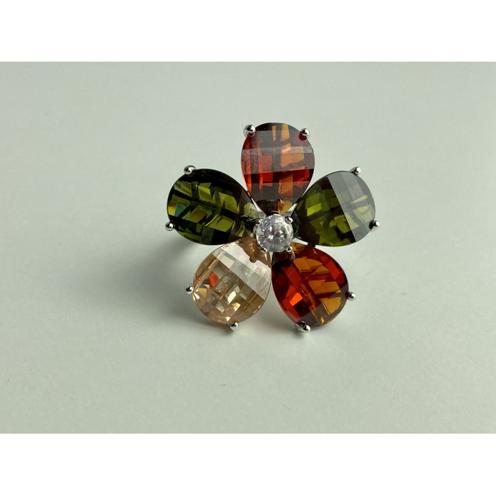 Sky Jewelry Серебряное кольцо с камнями Гошенит (берилл) и разноцветной Шпинелью