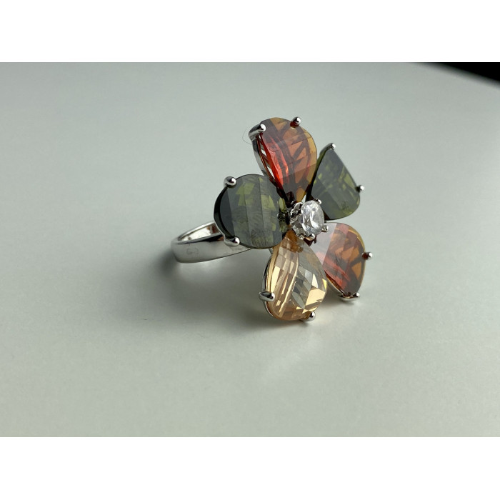 Sky Jewelry Серебряное кольцо с камнями Гошенит (берилл) и разноцветной Шпинелью