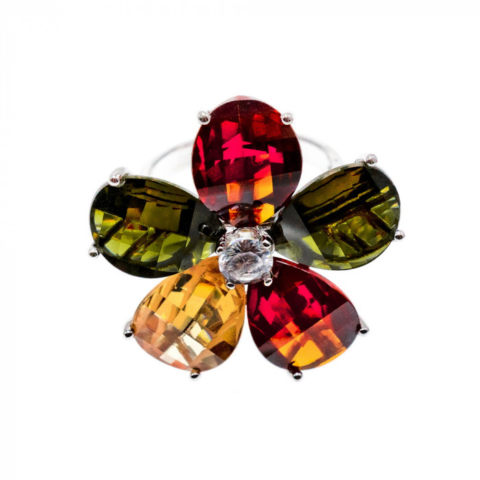 Sky Jewelry Серебряное кольцо с камнями Гошенит (берилл) и разноцветной Шпинелью