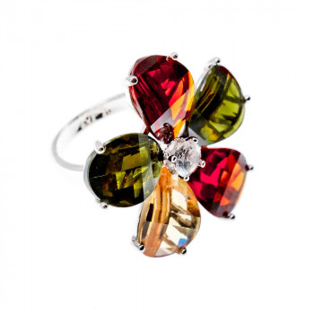 Sky Jewelry Серебряное кольцо с камнями Гошенит (берилл) и разноцветной Шпинелью