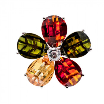 Sky Jewelry Серебряное кольцо с камнями Гошенит (берилл) и разноцветной Шпинелью